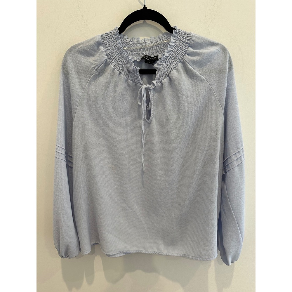 Social Standard by Sanctuary Womens XL Blue Smocked Neck Blouse with Long Sleeve